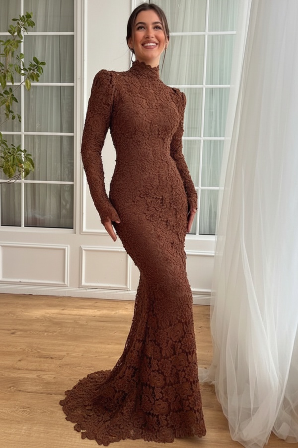 Designer Abendkleider Lang Weiß Spitze Ballkleider mit Ärmel
