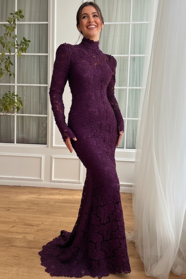 Designer Abendkleider Lang Weiß Spitze Ballkleider mit Ärmel