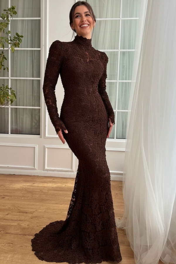 Designer Abendkleider Lang Weiß Spitze Ballkleider mit Ärmel