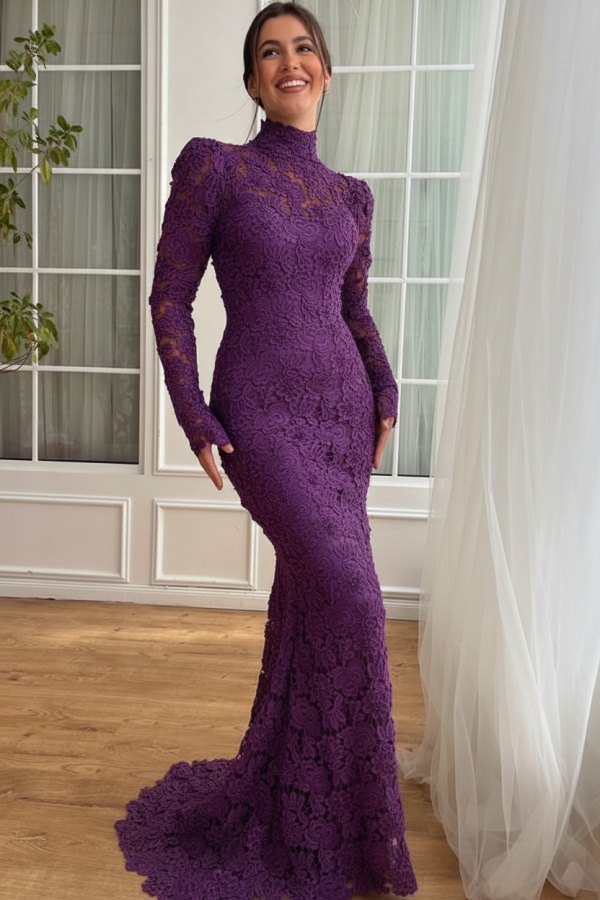 Designer Abendkleider Lang Weiß Spitze Ballkleider mit Ärmel