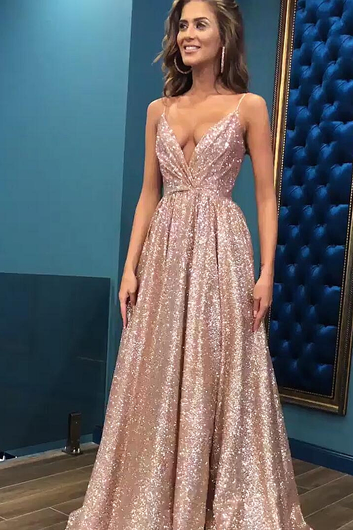 Schlichtes Abendkleid Günstig | Abendkleider Lang mit Glitzer