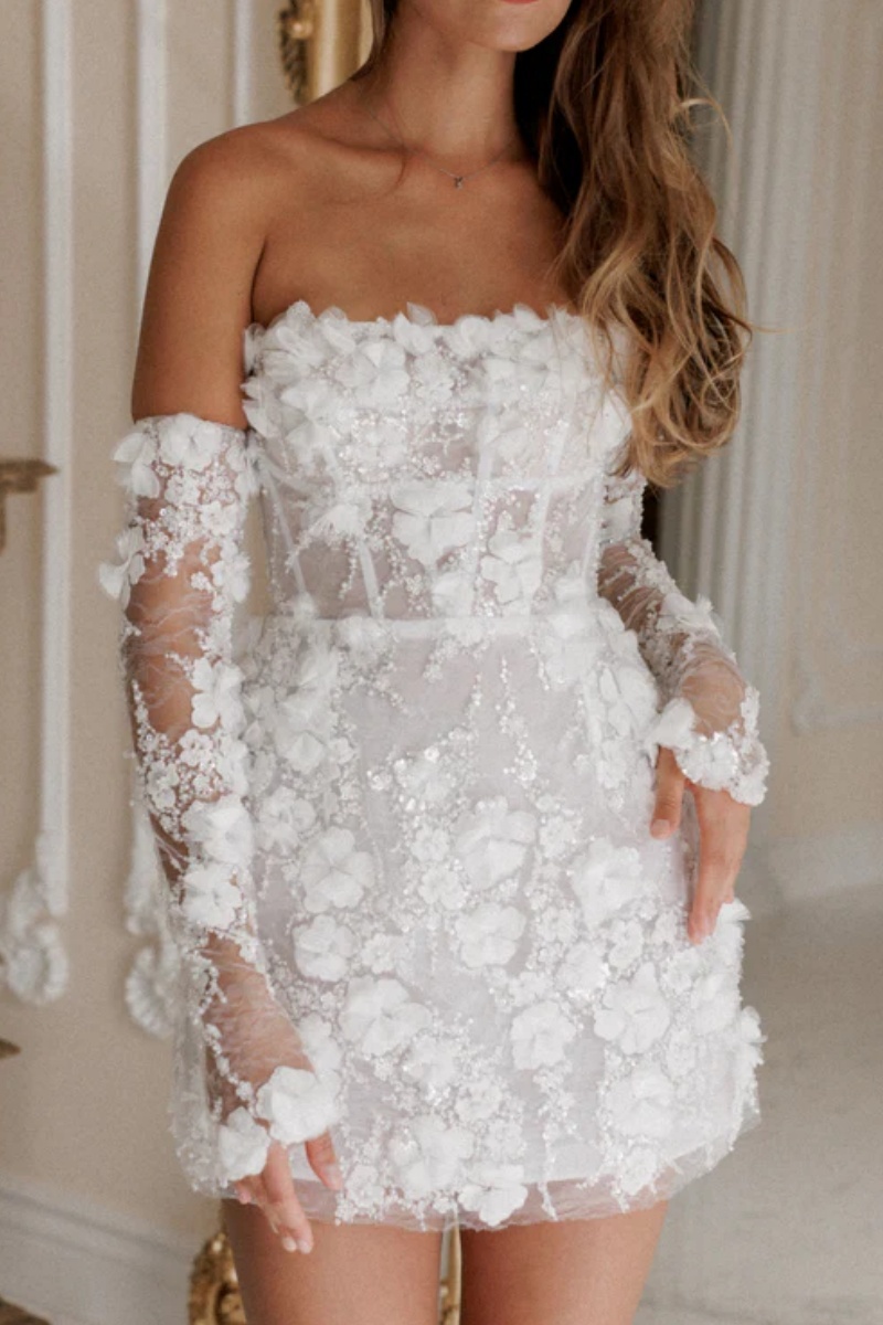Mini Hochzeitskleider Spitze Kurze Brautkleider Glitzer