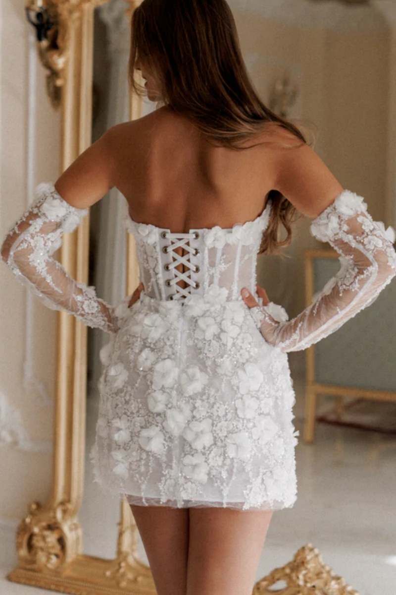 Mini Hochzeitskleider Spitze Kurze Brautkleider Glitzer
