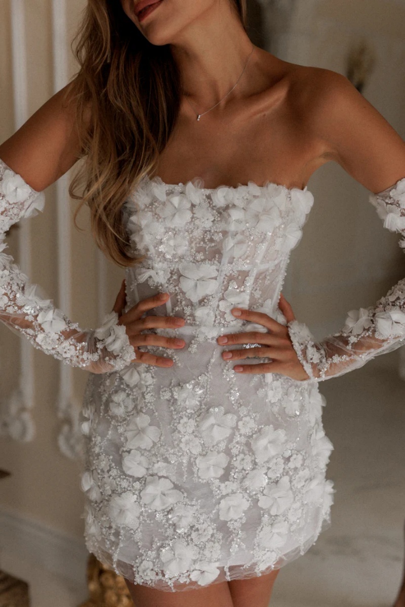 Mini Hochzeitskleider Spitze Kurze Brautkleider Glitzer