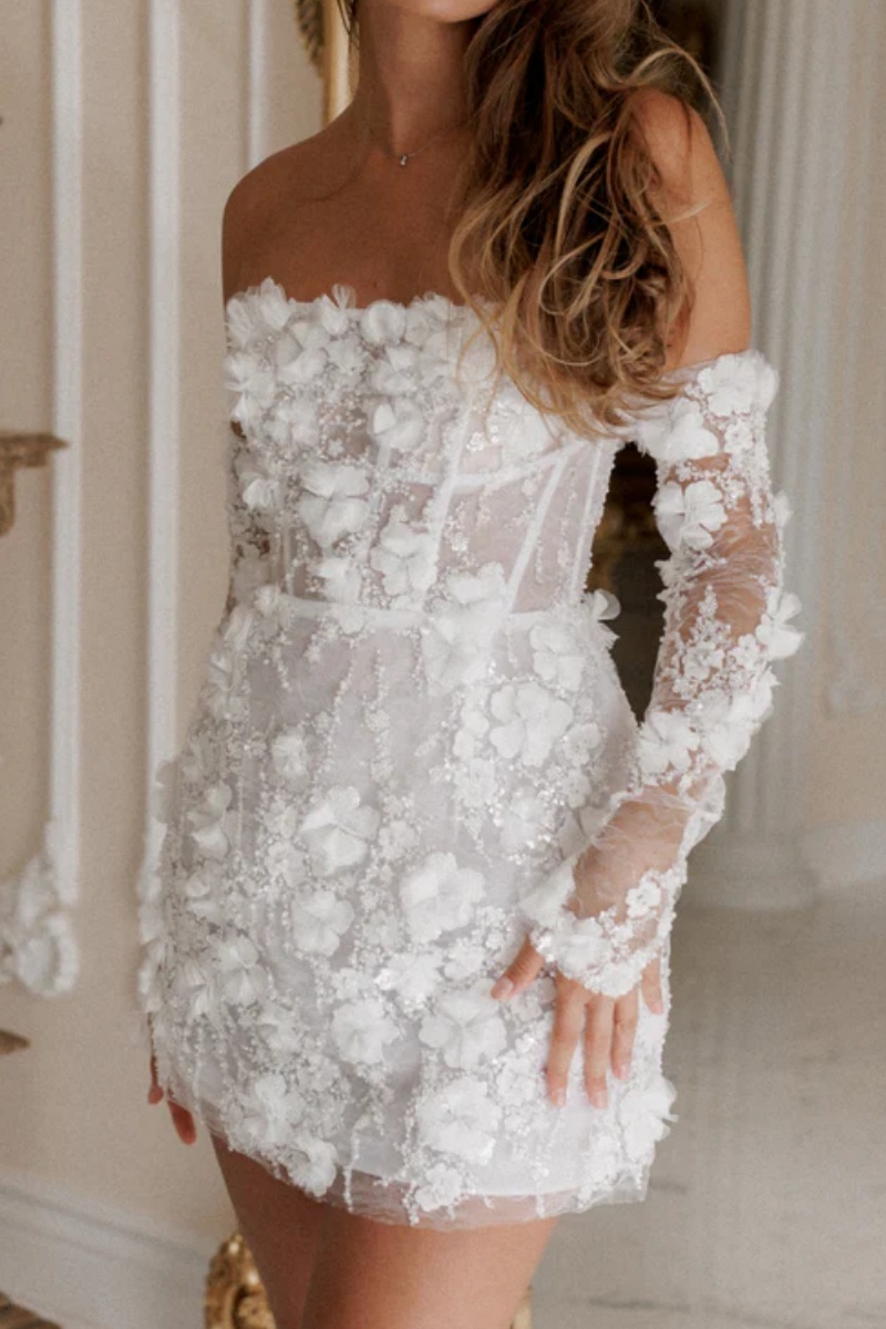 Mini Hochzeitskleider Spitze Kurze Brautkleider Glitzer