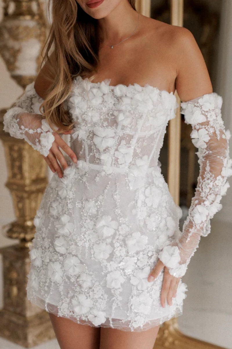 Mini Hochzeitskleider Spitze Kurze Brautkleider Glitzer