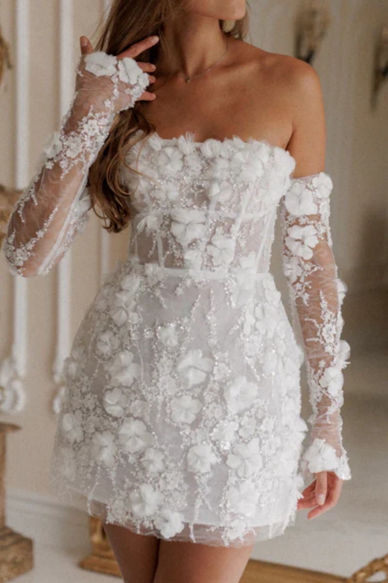 Mini Hochzeitskleider Spitze Kurze Brautkleider Glitzer