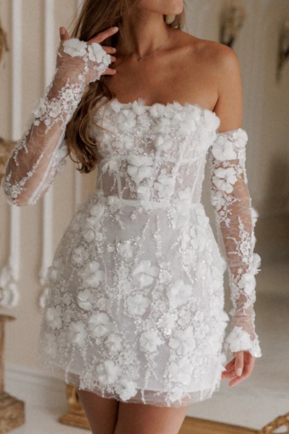 Mini Hochzeitskleider Spitze Kurze Brautkleider Glitzer