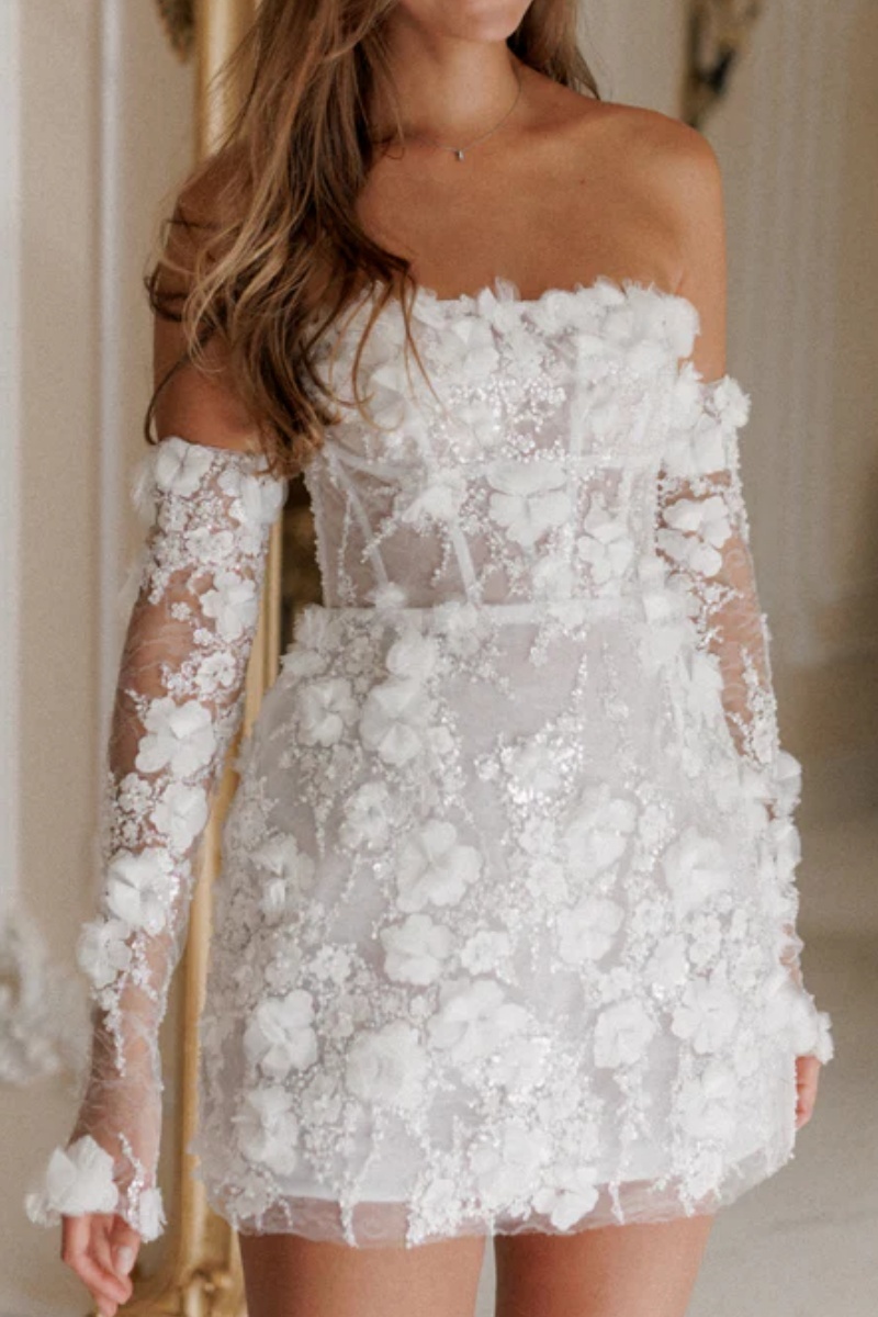Mini Hochzeitskleider Spitze Kurze Brautkleider Glitzer