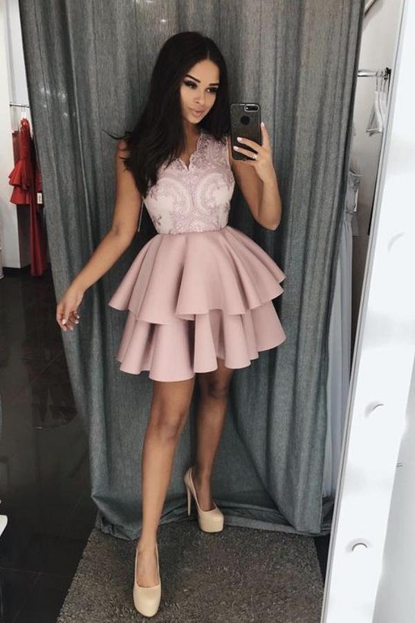 Schöne Cocktailkleider Kurz | Abiballkleider Rosa Spitze-babyonlinedressde