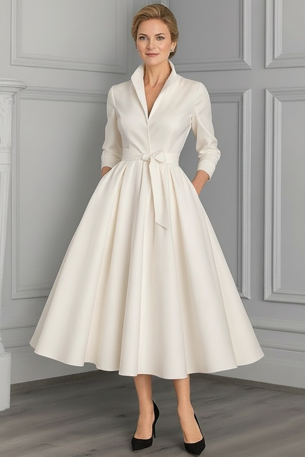 Festliche Hochzeitspartykleider Weiß Brautmutterkleider Kurz Mit Ärmel