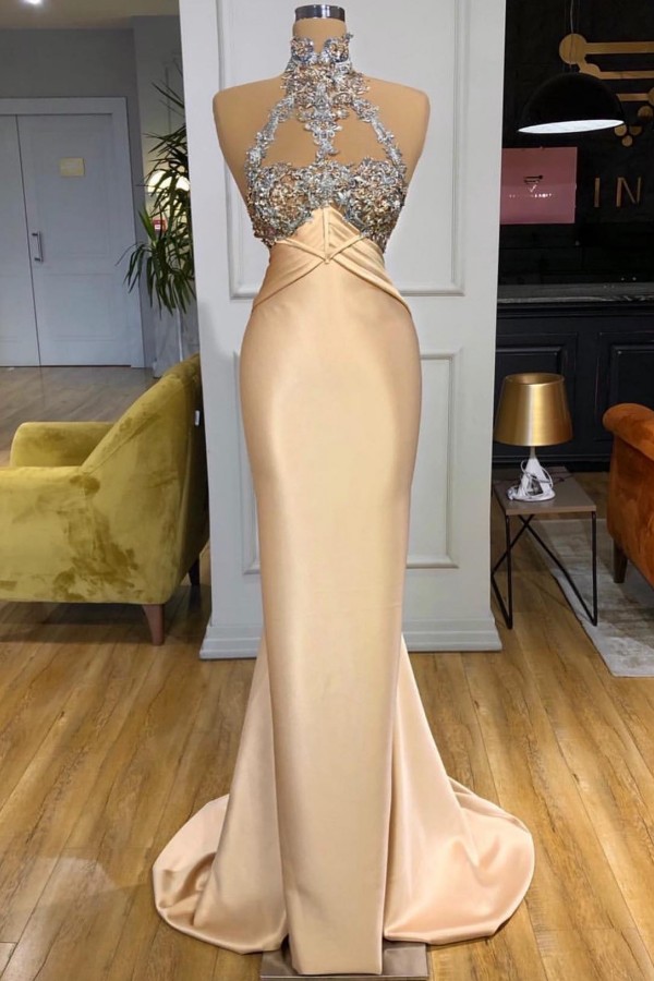 Sexy Abendkleider Lang Champagner Ballkleider mit Glitzer