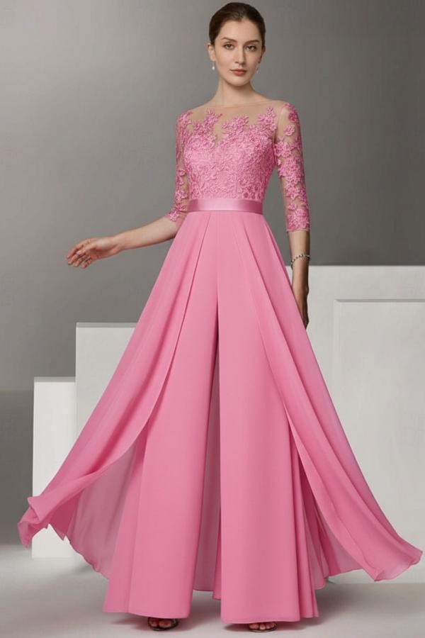Festliche Hosenanzüge Lang | Chiffon Brautmutterkleider mit Ärmel