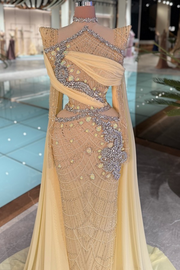 Extravagante Abendkleider Lang Glitzer Gelb Ballkleider mit Ärmel