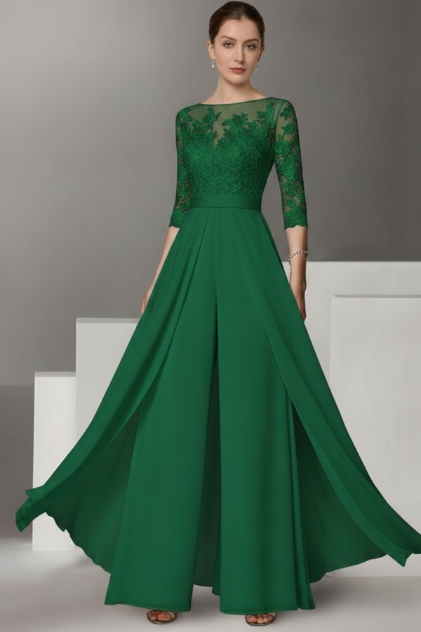 Festliche Hosenanzüge Lang | Chiffon Brautmutterkleider mit Ärmel