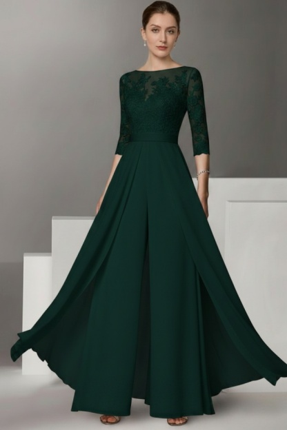 Festliche Hosenanzüge Lang | Chiffon Brautmutterkleider mit Ärmel