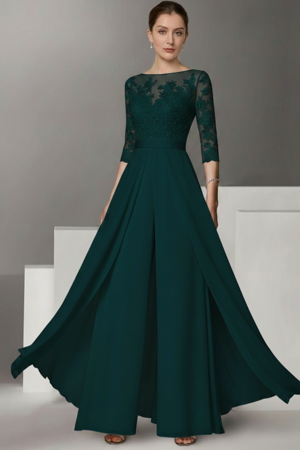 Festliche Hosenanzüge Lang | Chiffon Brautmutterkleider mit Ärmel