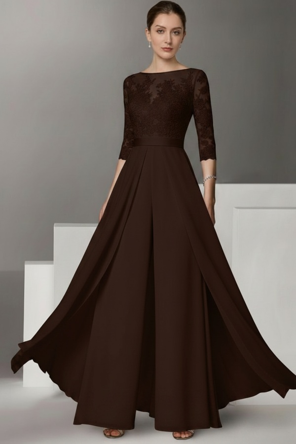 Festliche Hosenanzüge Lang | Chiffon Brautmutterkleider mit Ärmel