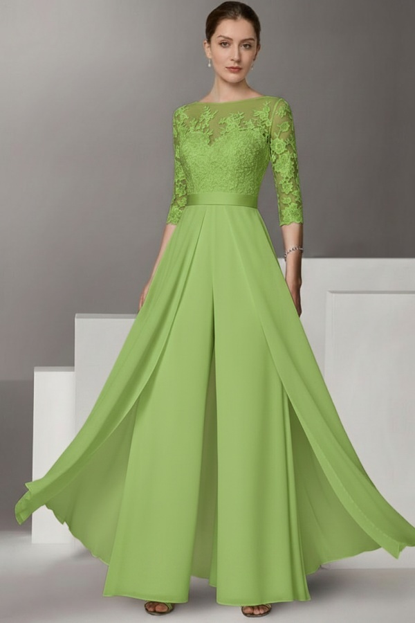 Festliche Hosenanzüge Lang | Chiffon Brautmutterkleider mit Ärmel