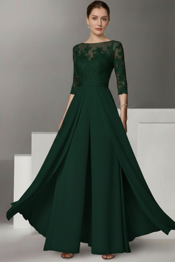 Festliche Hosenanzüge Lang | Chiffon Brautmutterkleider mit Ärmel