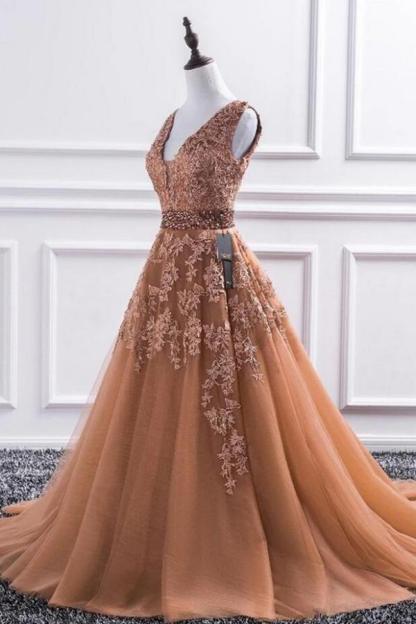 Elegante Abendkleid Lang V Ausschnitt | Ballkleider mit Spitze-babyonlinedressde