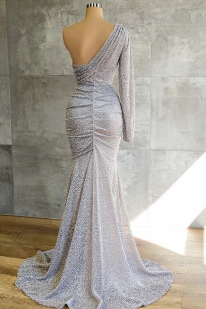 Silber Abendkleider Lang Schlicht Ballkleider mit Ärmel