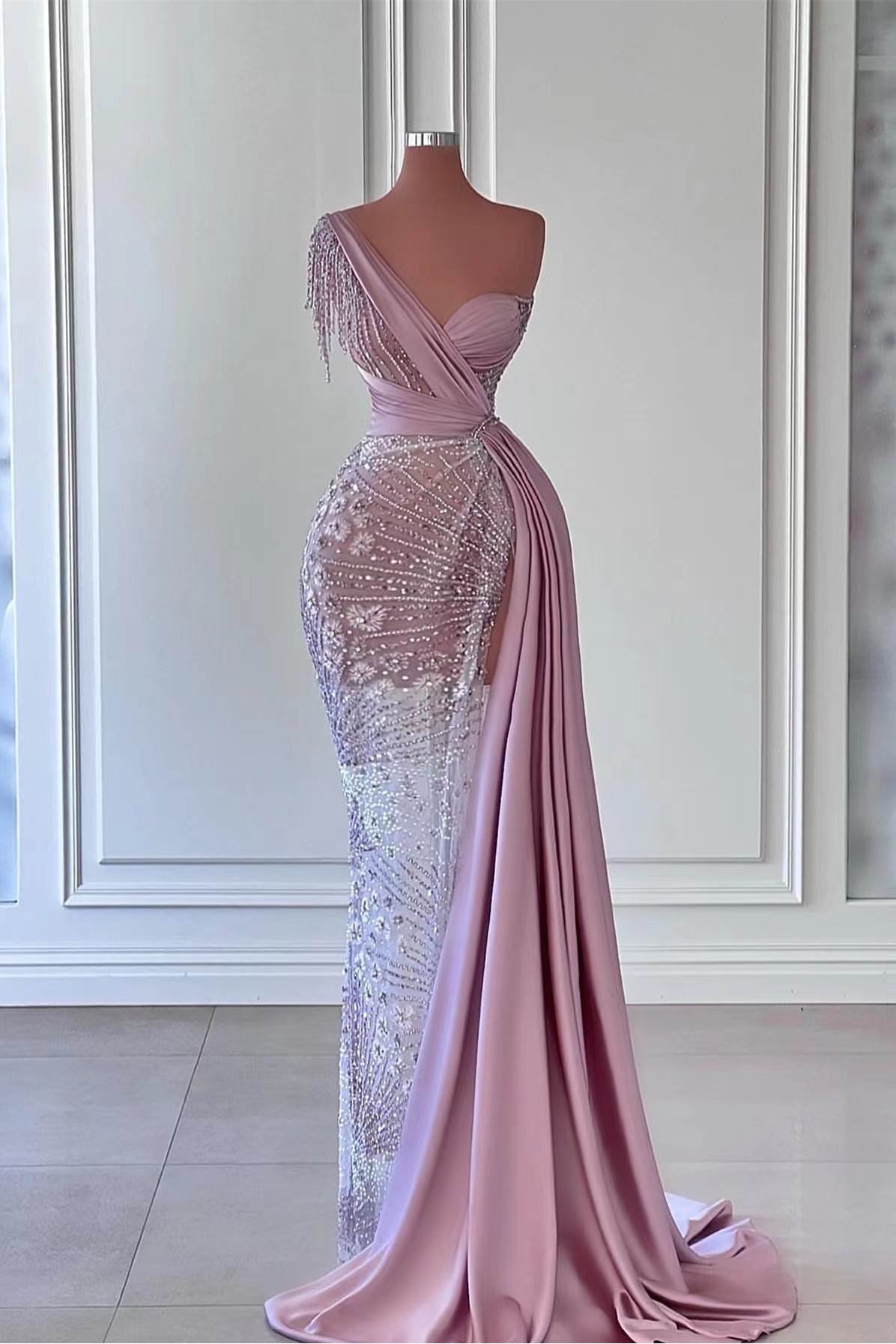 Designer Abendkleid Lang Rosa | Günstige Abiballkleider Glitzer-babyonlinedressde