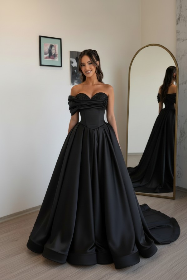 Schlichtes Abendkleid Lang Champagnergold Satin Ballkleid Günstig Online
