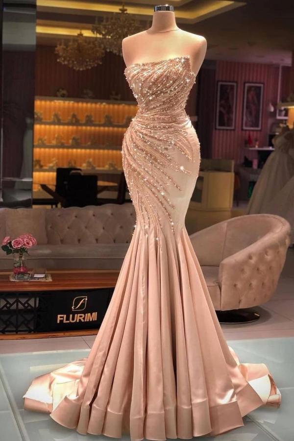 Elegante Abendkleider Gold Lang Spitze Günstige Abiballkleider Online