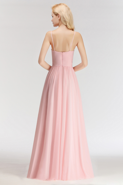 Sexy Brautjungfernkleider Chiffon Lang Rosa Etuikleider Für Hochzeit
