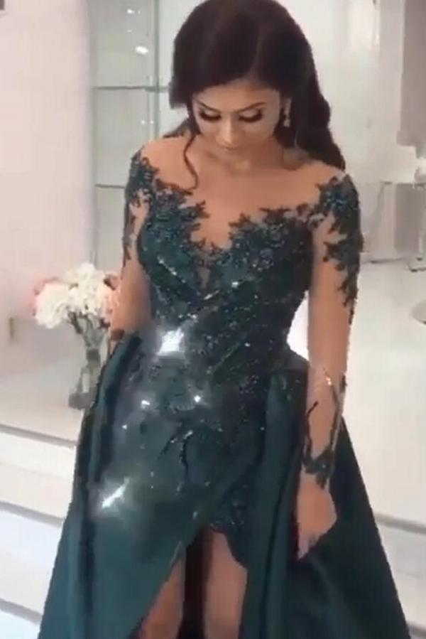 Elegante Abendkleider Lang Grün | Abiballkleider mit Ärmel