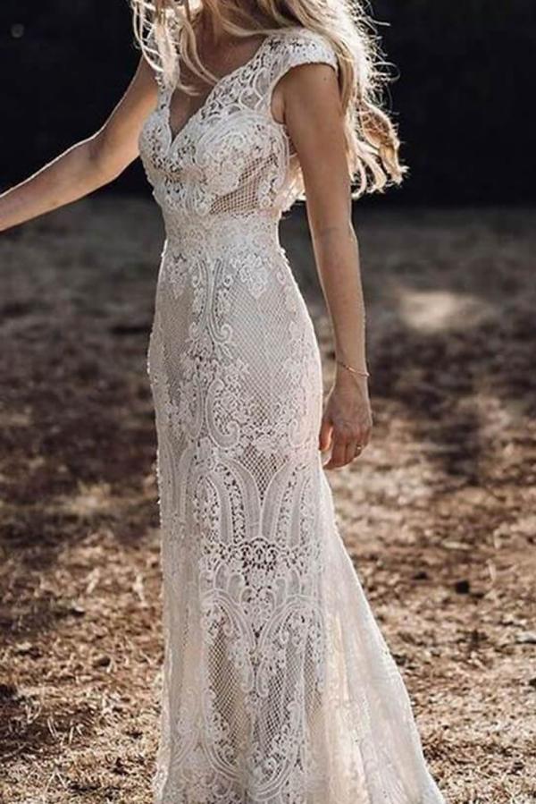 Elegante Boho Hochzeitskleider Mit Spitze Brautkleider Meerjungfrau Stil