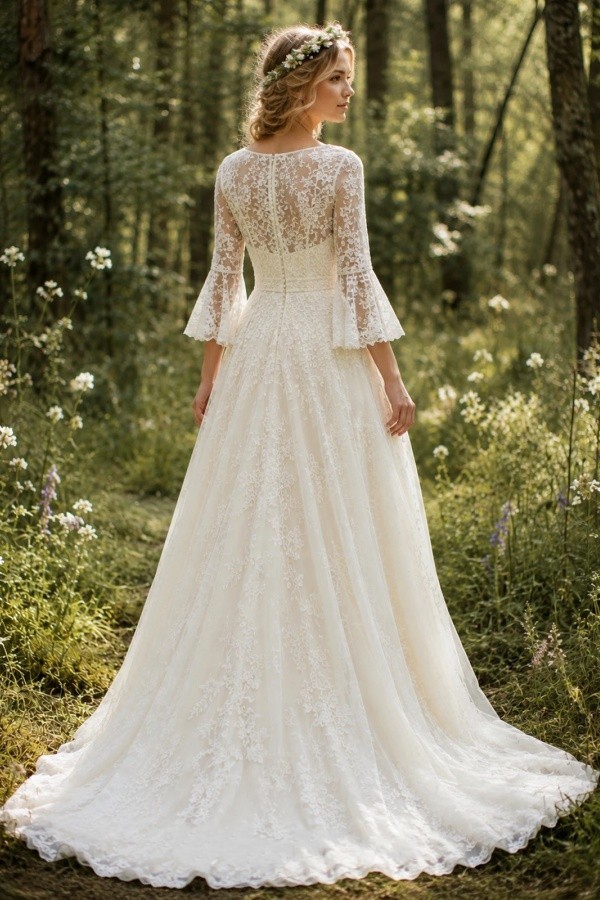 Moderne Brautkleider A Linie Spitze Bruatmoden Hochzeitskleider mit Ärmel