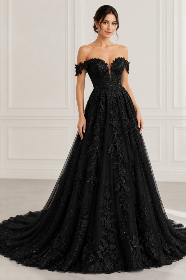 Vintage Brautkleider A Linie Spitze Schwarz Hochzeitskleider Online