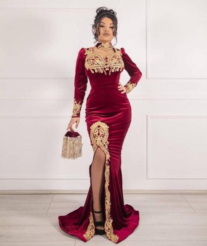 Weinrot Abendkleider Velvet | Abendkleid Lang Günstig Online