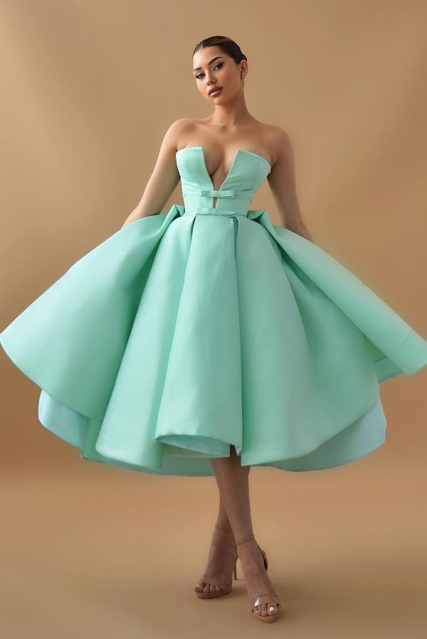 Mint Grün Cocktailkleider Partykleider Kurz Satin Abiballkleider Günstig-babyonlinedressde