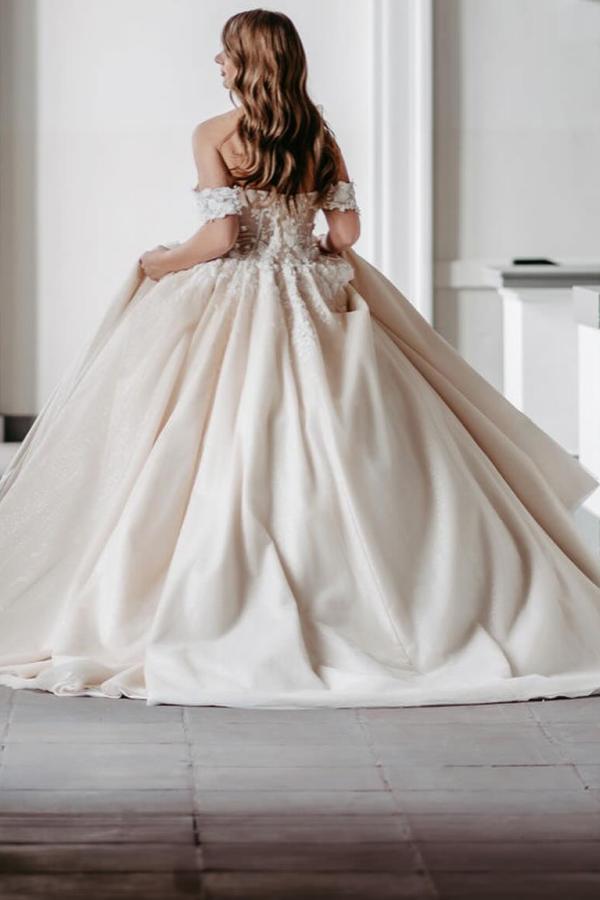 Champagner Brautkleider Prinzessin Tüll Hochzeitskleid mit Spitze-babyonlinedressde