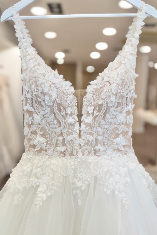 Wunderschöne Brautkleider A Linie Hochzeitskleid mit Spitze