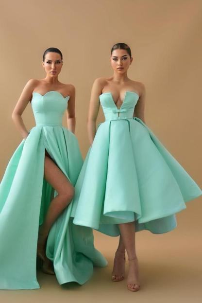 Mint Grün Cocktailkleider Partykleider Kurz Satin Abiballkleider Günstig-babyonlinedressde