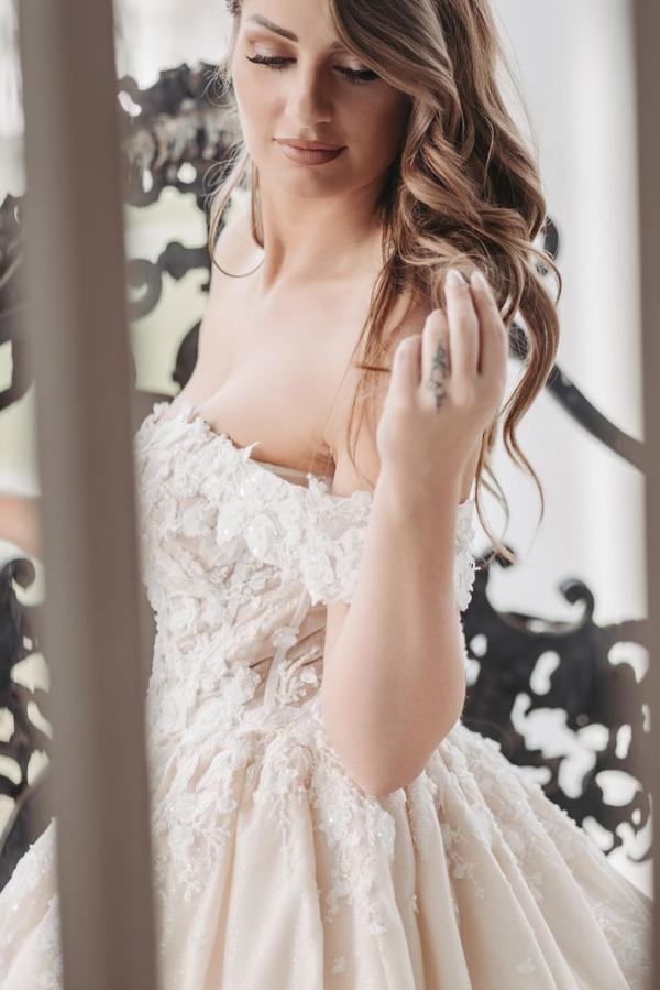 Champagner Brautkleider Prinzessin Tüll Hochzeitskleid mit Spitze-babyonlinedressde