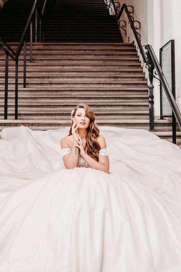 Champagner Brautkleider Prinzessin Tüll Hochzeitskleid mit Spitze-babyonlinedressde