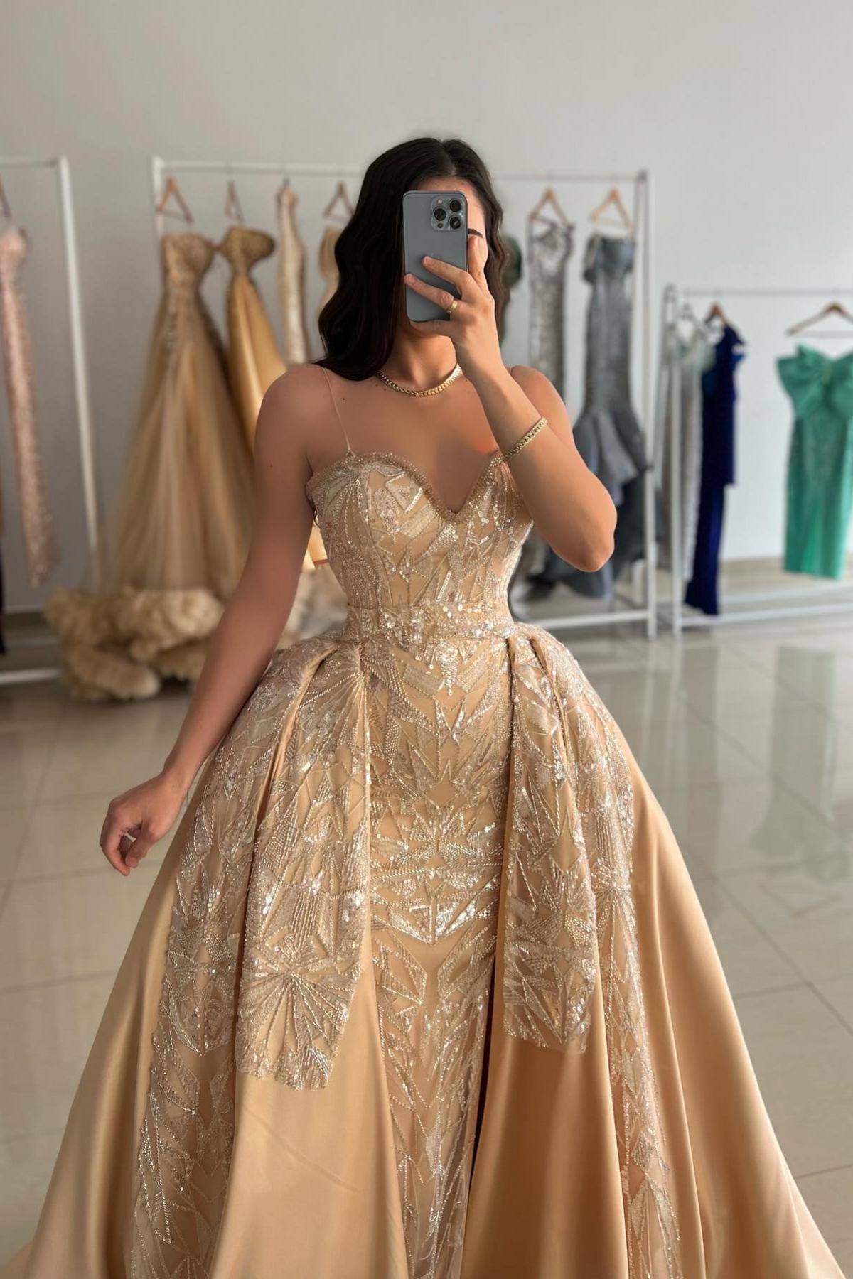 Extravagante Abendkleider Lang Gold Abiballkleider Ballkleider A Linie Glitzer-babyonlinedressde