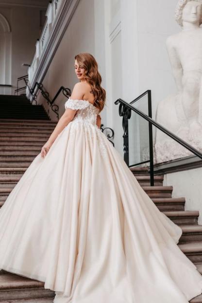 Champagner Brautkleider Prinzessin Tüll Hochzeitskleid mit Spitze-babyonlinedressde