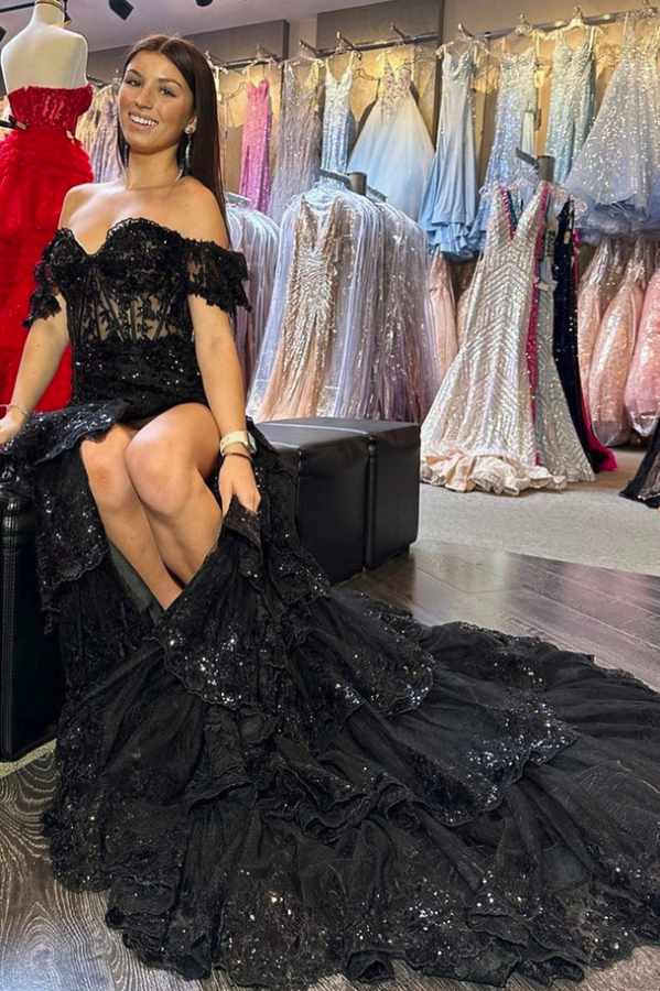 Himmel Blau Abendkleider Lang Spitze Ballkleider mit Glitzer-babyonlinedressde