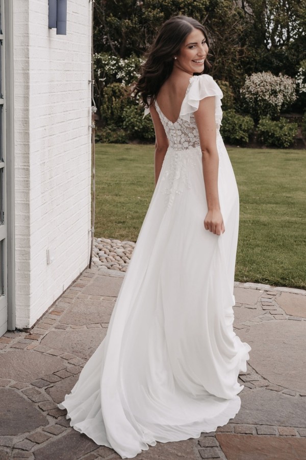 Schlichte Hochzeitskleider Chiffon Sommer Brautkleider mit Spitze