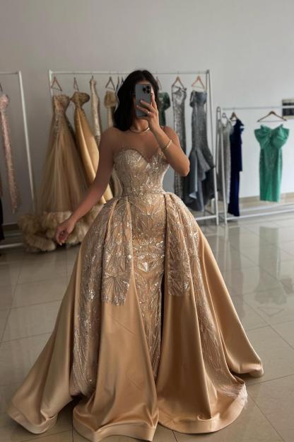Extravagante Abendkleider Lang Gold Abiballkleider Ballkleider A Linie Glitzer