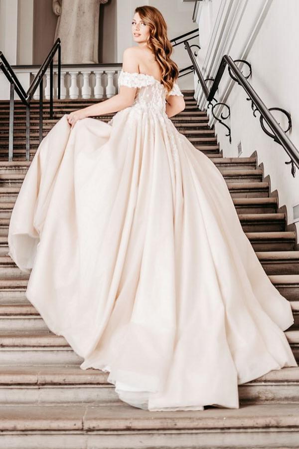 Champagner Brautkleider Prinzessin Tüll Hochzeitskleid mit Spitze-babyonlinedressde