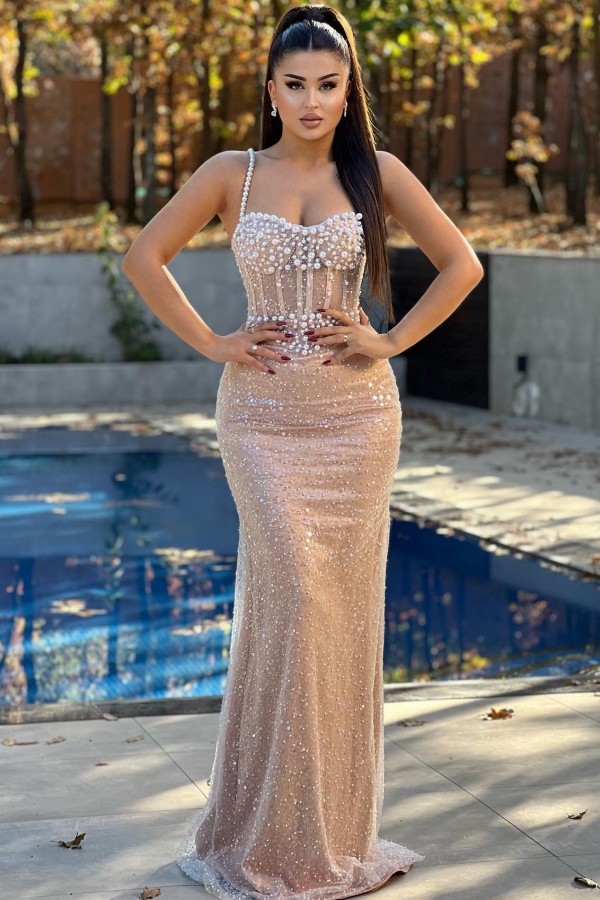 Champagner Abendkleider Lang Glitzer Ballkleider Abendmoden Online