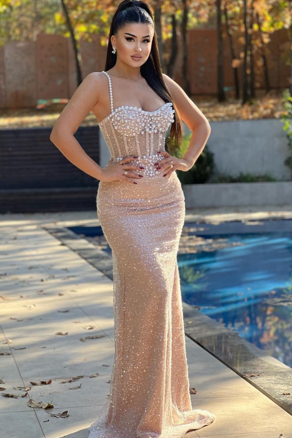 Champagner Abendkleider Lang Glitzer Ballkleider Abendmoden Online