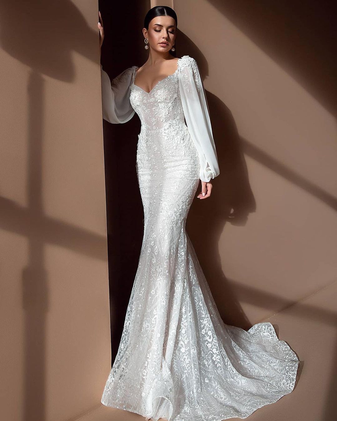 Elegante Brautkleider Mit Ärmel | Spitze Hochzeitskleider Meerjungfrau